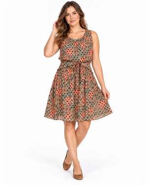 M MISSONI Dress 12 Silk Orange Green Geometric Print Fit Flare Cocktail Guest